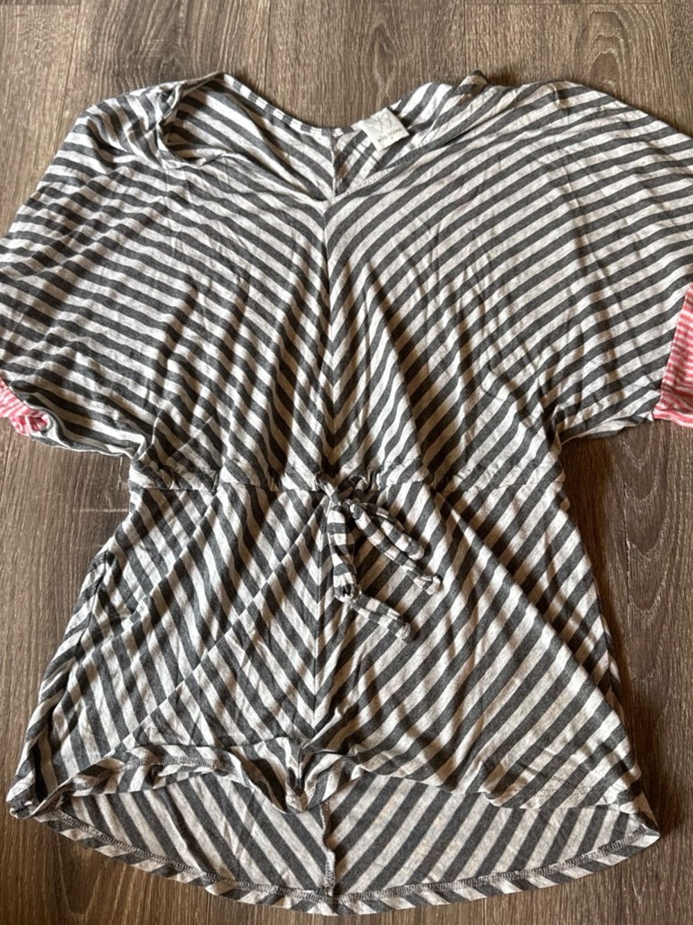 Ella Moss Gray & White Striped Tie-Front Tunic with Pink Cuff